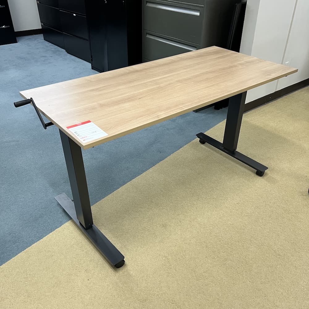 60" x 26" Walnut Laminate with Black Base Crank Height Adjustable Standing Desk