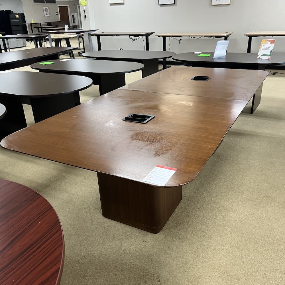 walnut rectangle conference table with square legs, used office furniture