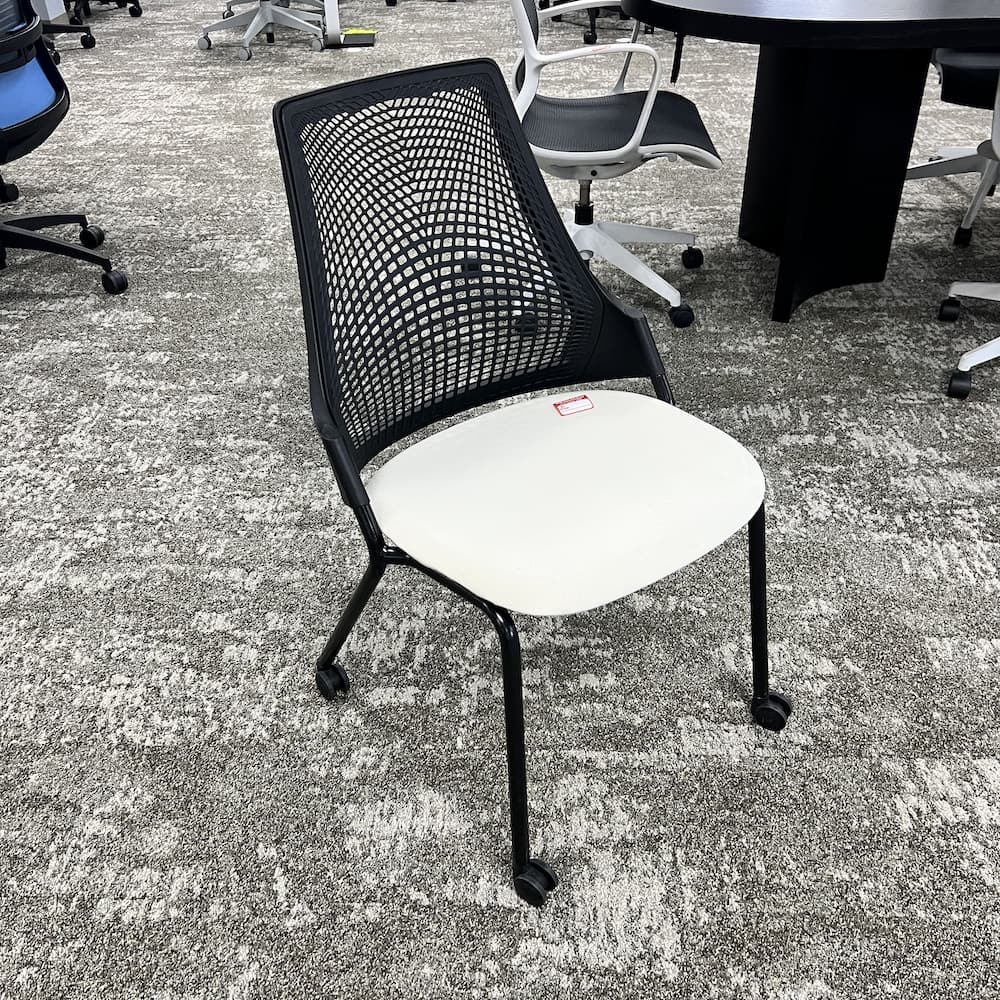 Herman Miller Black and White Sayl with Elastomer Back Mobile Stacking Chair